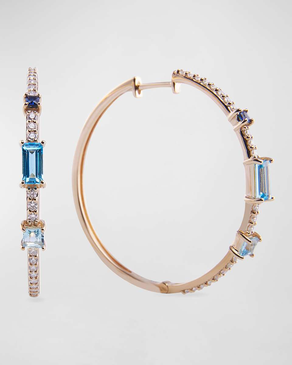 14k Multi-Stone Hoop Earrings